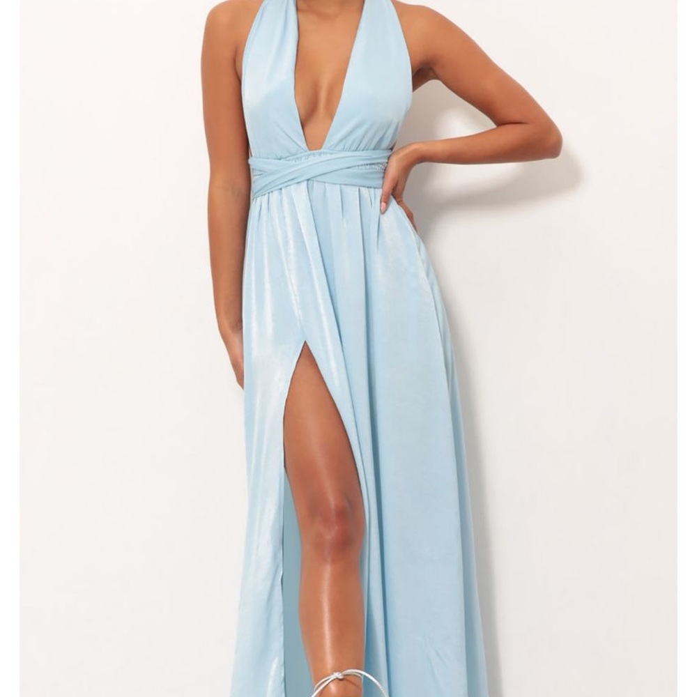 NWT Lucy in the Sky Blue Satin Maxi Dress